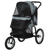 HKM-1644861 Gray 3-Wheel Pet Stroller for Small to Medium Dogs with Adjustable Canopy and Storage Basket