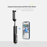 HKM-164499 Compact Bluetooth Selfie Stick with Remote Control for Travel and Live Photos