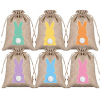 HKM-164627 Easter Burlap Gift Bags - 24pc Drawstring Rabbit Candy Treat Sacks for Party Favors