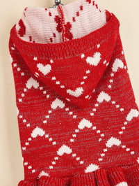 HKM-1647165 Cute Winter Knit Small Dog Sweater Hoodie with Heart Design
