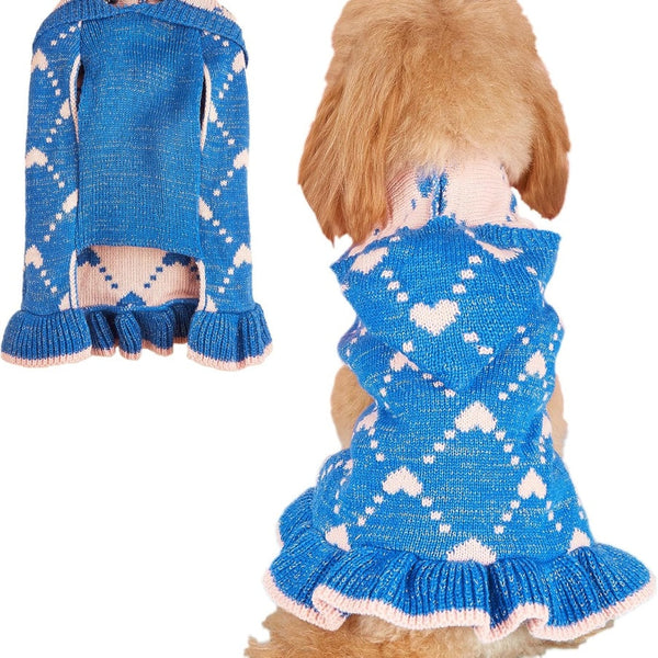 HKM-1647165 Cute Winter Knit Small Dog Sweater Hoodie with Heart Design