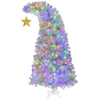 HKM-164755 6 FT Silver Bent Top Pre-lit Christmas Tree with 300 LED Lights and 900 Branch Tips
