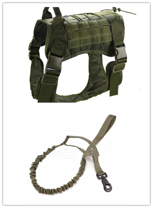 HKM-1648445 Tactical Dog Vest for Large Breeds, Waterproof K9 Chest Strap in Black and Military Colors