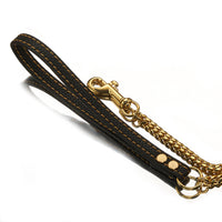 HKM-1648957 Stainless Steel Cuban Link Chain Dog Leash with Black Leather Handle, 60cm & 100cm Length Options