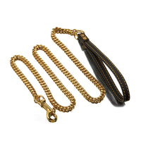 HKM-1648957 Stainless Steel Cuban Link Chain Dog Leash with Black Leather Handle, 60cm & 100cm Length Options