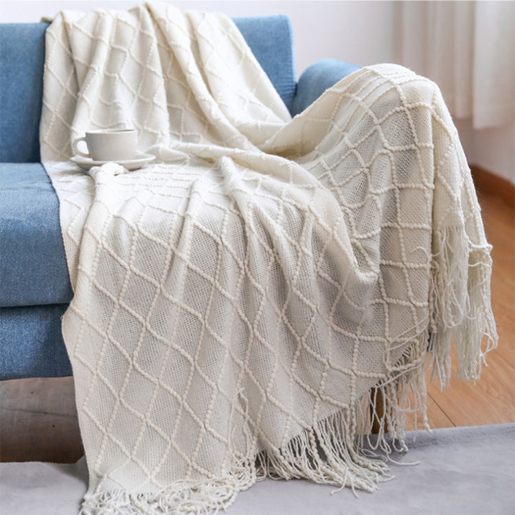 HKM-164947 Diamond-Shaped Travel Fleece Blanket - Soft Acrylic Material, Multiple Colors Available, Warm & Cozy Design