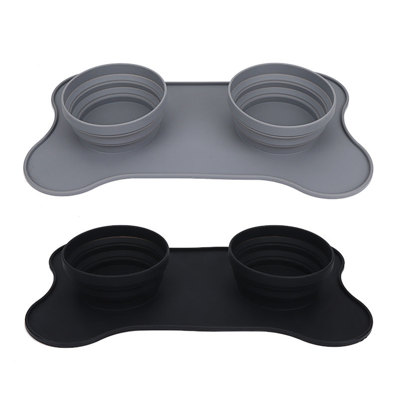 HKM-1651005 Food Grade Silicone Pet Bowl - 43.5x25.5cm, 14cm Diameter, 6cm Height, Black & Grey Colors