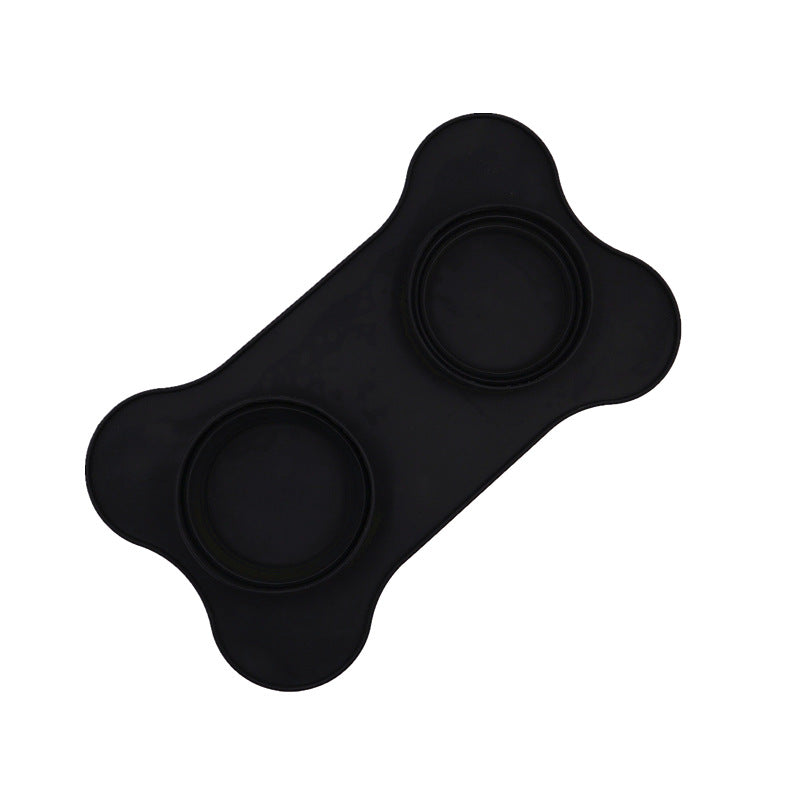 HKM-1651005 Food Grade Silicone Pet Bowl - 43.5x25.5cm, 14cm Diameter, 6cm Height, Black & Grey Colors