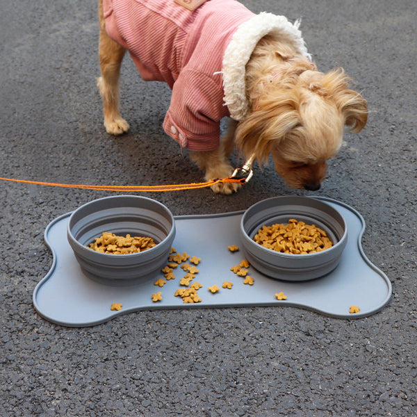 HKM-1651005 Food Grade Silicone Pet Bowl - 43.5x25.5cm, 14cm Diameter, 6cm Height, Black & Grey Colors