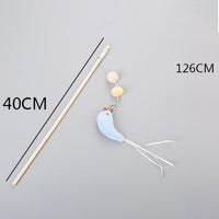 HKM-1652413 Funny Cat Stick with Flexible Elastic Rope and Bird Bell - Lightweight Wooden Toy for Playtime Fun