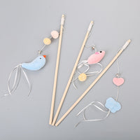 HKM-1652413 Funny Cat Stick with Flexible Elastic Rope and Bird Bell - Lightweight Wooden Toy for Playtime Fun