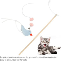 HKM-1652413 Funny Cat Stick with Flexible Elastic Rope and Bird Bell - Lightweight Wooden Toy for Playtime Fun