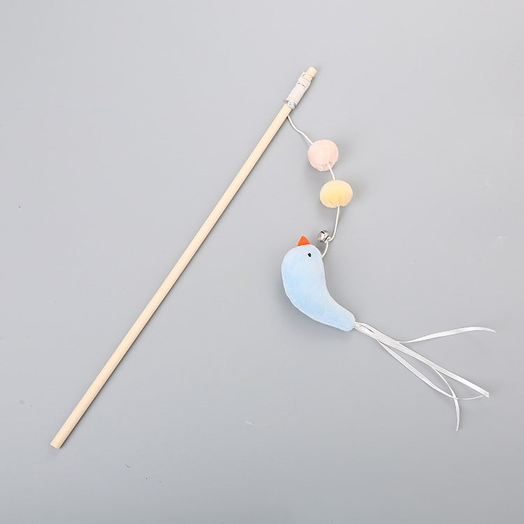 HKM-1652413 Funny Cat Stick with Flexible Elastic Rope and Bird Bell - Lightweight Wooden Toy for Playtime Fun