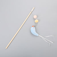 HKM-1652413 Funny Cat Stick with Flexible Elastic Rope and Bird Bell - Lightweight Wooden Toy for Playtime Fun