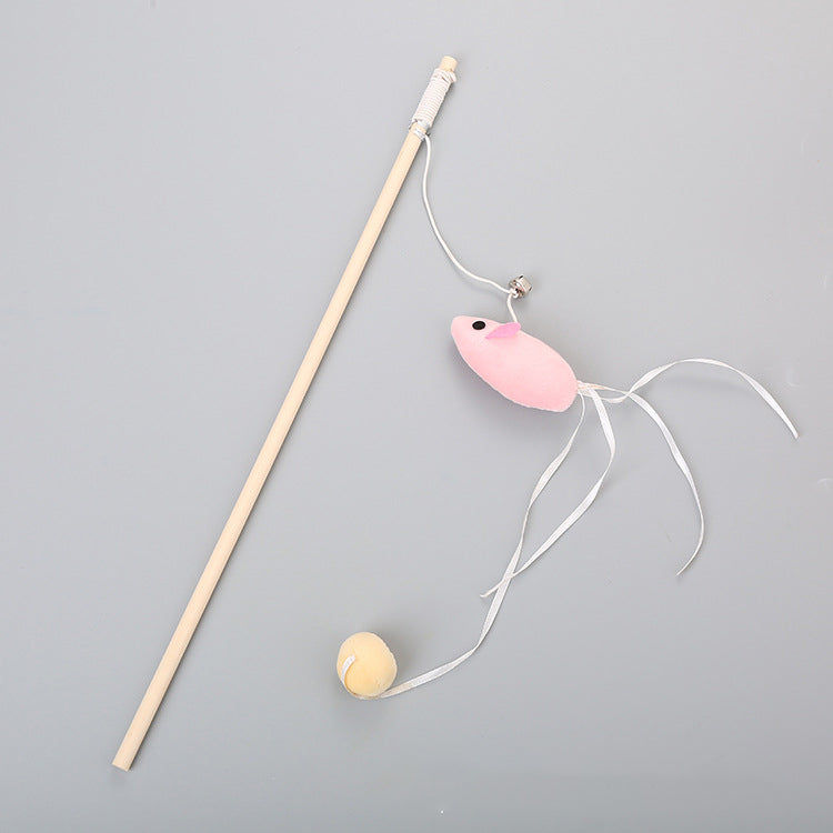 HKM-1652413 Funny Cat Stick with Flexible Elastic Rope and Bird Bell - Lightweight Wooden Toy for Playtime Fun