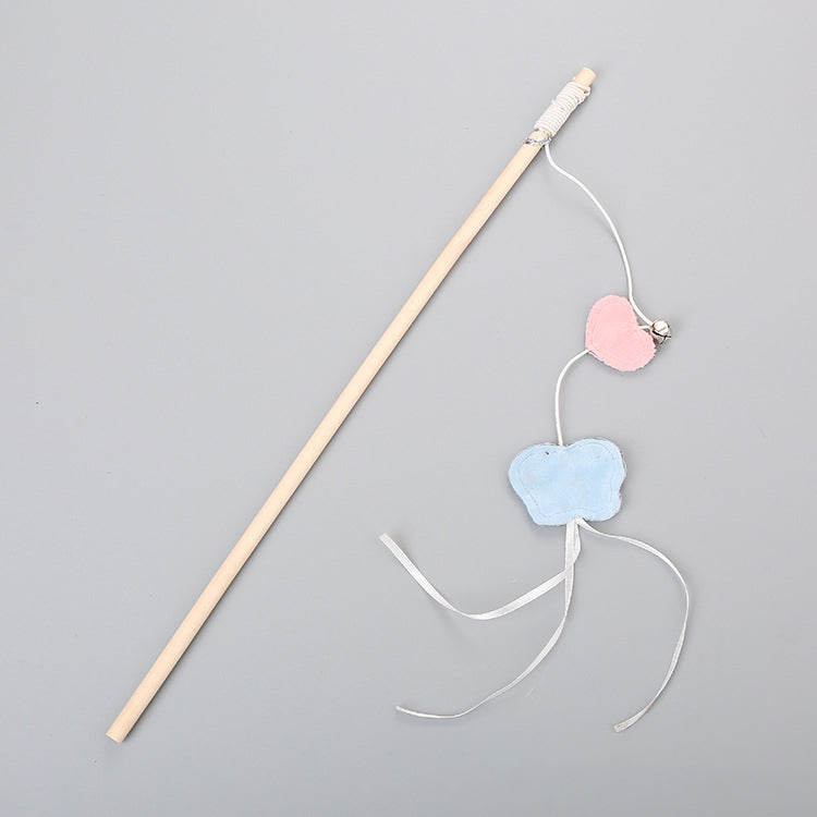HKM-1652413 Funny Cat Stick with Flexible Elastic Rope and Bird Bell - Lightweight Wooden Toy for Playtime Fun