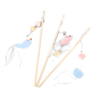 HKM-1652413 Funny Cat Stick with Flexible Elastic Rope and Bird Bell - Lightweight Wooden Toy for Playtime Fun