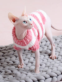 HKM-1652925 Warm Cotton Sweater for Hairless Cats in Navy, Pink, and Blue Stripes