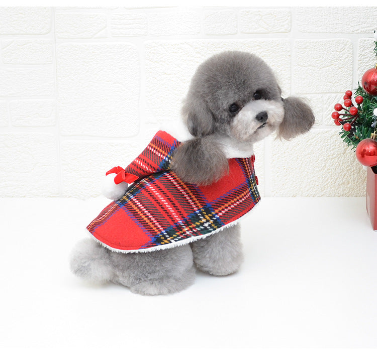 HKM-1653309 Cozy Christmas Red Knitted Turtleneck Dog Sweater with Cape and Hat