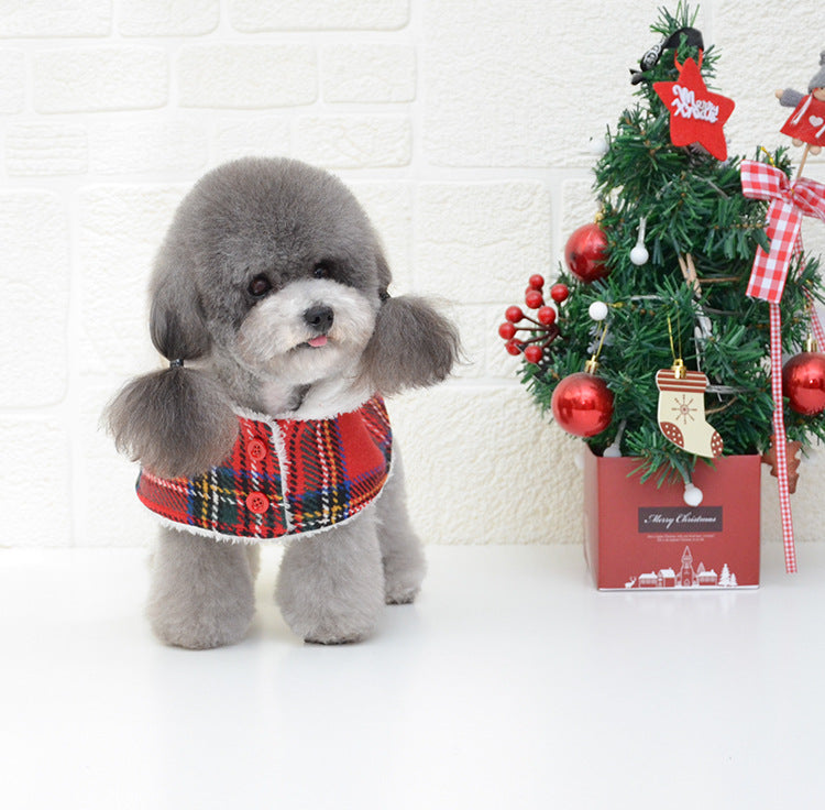 HKM-1653309 Cozy Christmas Red Knitted Turtleneck Dog Sweater with Cape and Hat
