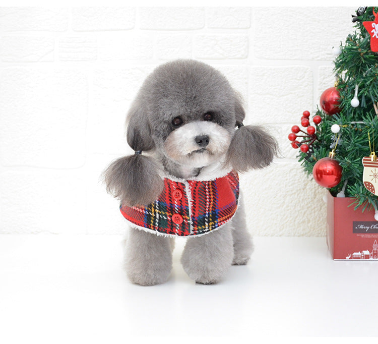 HKM-1653309 Cozy Christmas Red Knitted Turtleneck Dog Sweater with Cape and Hat