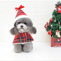 HKM-1653309 Cozy Christmas Red Knitted Turtleneck Dog Sweater with Cape and Hat