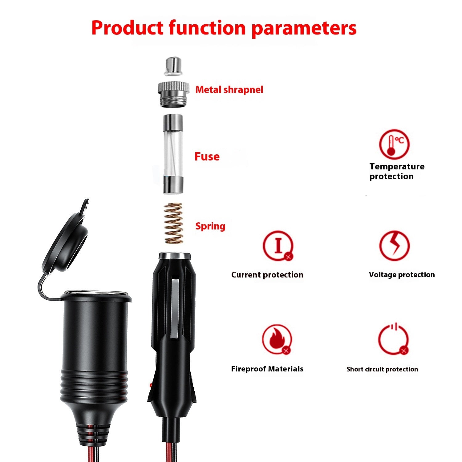 HKM-165331 4M USB Power Extension Cable for Car Cigarette Lighter with 10A Max Current
