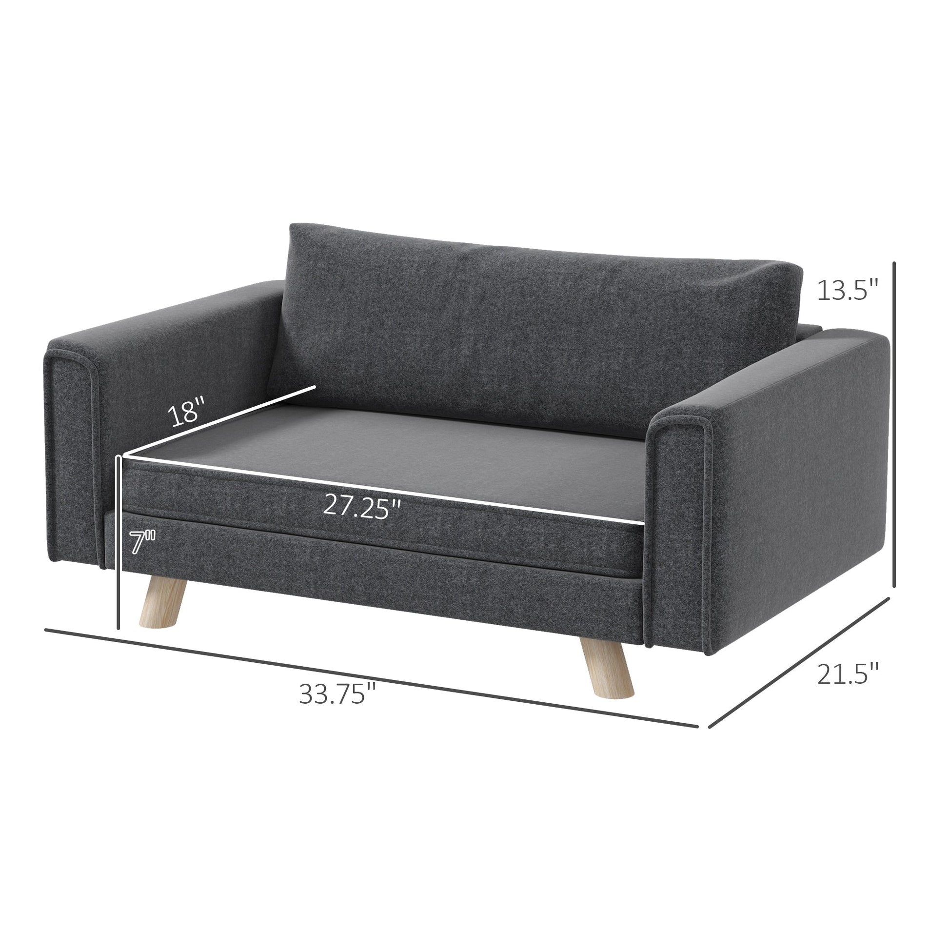 HKM-1653565 Cozy Raised Dog Sofa with Removable Cushion and Stable Wood Legs