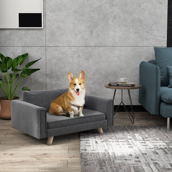 HKM-1653565 Cozy Raised Dog Sofa with Removable Cushion and Stable Wood Legs