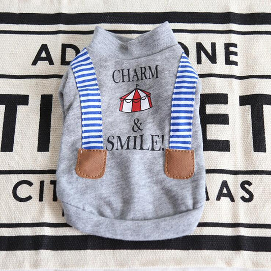 HKM-165459 Casual Striped Sweater for Dogs - Cotton Material in Gray and White