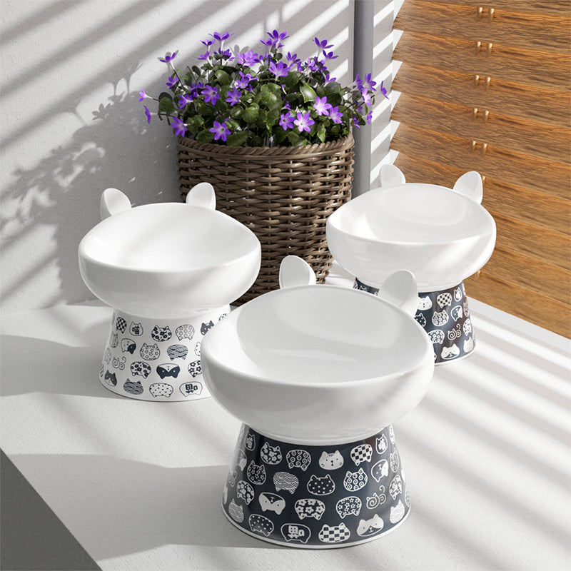 HKM-1655101 Ceramic Anti-Overturning Double Bowl for Pets, 300ml Capacity, Easy to Clean