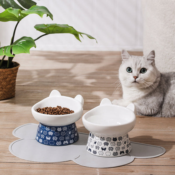 HKM-1655101 Ceramic Anti-Overturning Double Bowl for Pets, 300ml Capacity, Easy to Clean