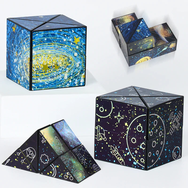 HKM-165523 Infinity Cube Fidget Toy for Stress Relief - Shape Shifting Magic Puzzle - Ages 2 and Up - Dark Blue/Black