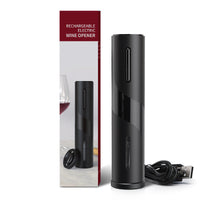 HKM-165523 USB Rechargeable Electronic Bottle Opener with Foil Cutter, Multi-Function Corkscrew Set, ABS Matte Black