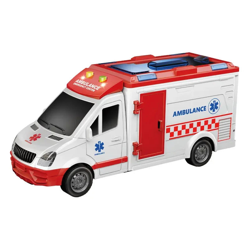 HKM-165587 1:16 Scale Ambulance Toy Vehicle with Light & Music - Friction Powered Emergency Fire Truck for Kids 3-8 Years
