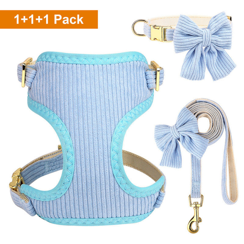 HKM-1656381 Creative Solid Color Harness Bow Pet Vest for Dogs - Available in Pink, Blue, Light Purple, Red, and Rose Red