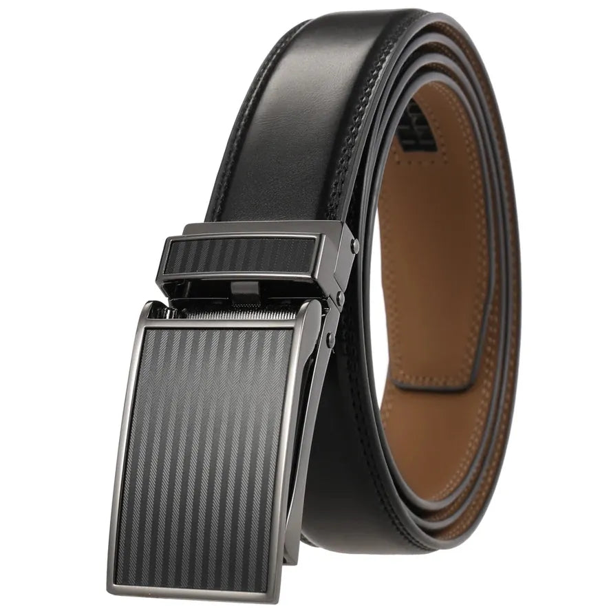 HKM-165651 Men's Custom Leather Automatic Buckle Belt with Alloy Closure - Model LY33-0222-1