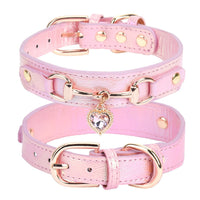 HKM-1656893 Rhinestone PU Leather Dog Collar for Small Breeds in Pink, Black, and Blue