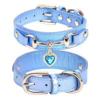 HKM-1656893 Rhinestone PU Leather Dog Collar for Small Breeds in Pink, Black, and Blue