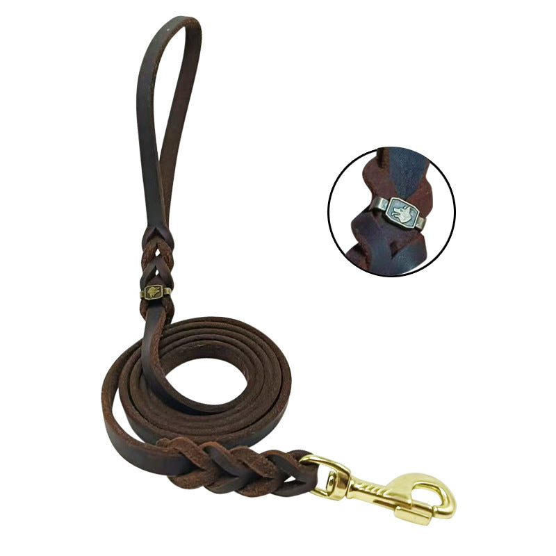 HKM-1657533 Handmade Leather Dog Leash for German Shepherds - Medium & Large Size, Durable Rope Design