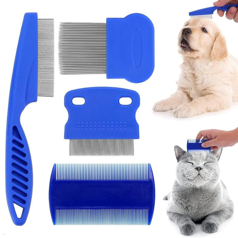 HKM-165843 Stainless Steel Pet Flea Comb Set - 4-Piece Durable Grooming Tools