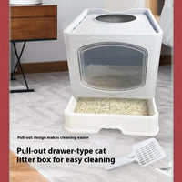 HKM-1658557 Fully Enclosed Plus-Sized Folding Cat Litter Box in Blue, Pink, or Gray - Durable ABS PP Material