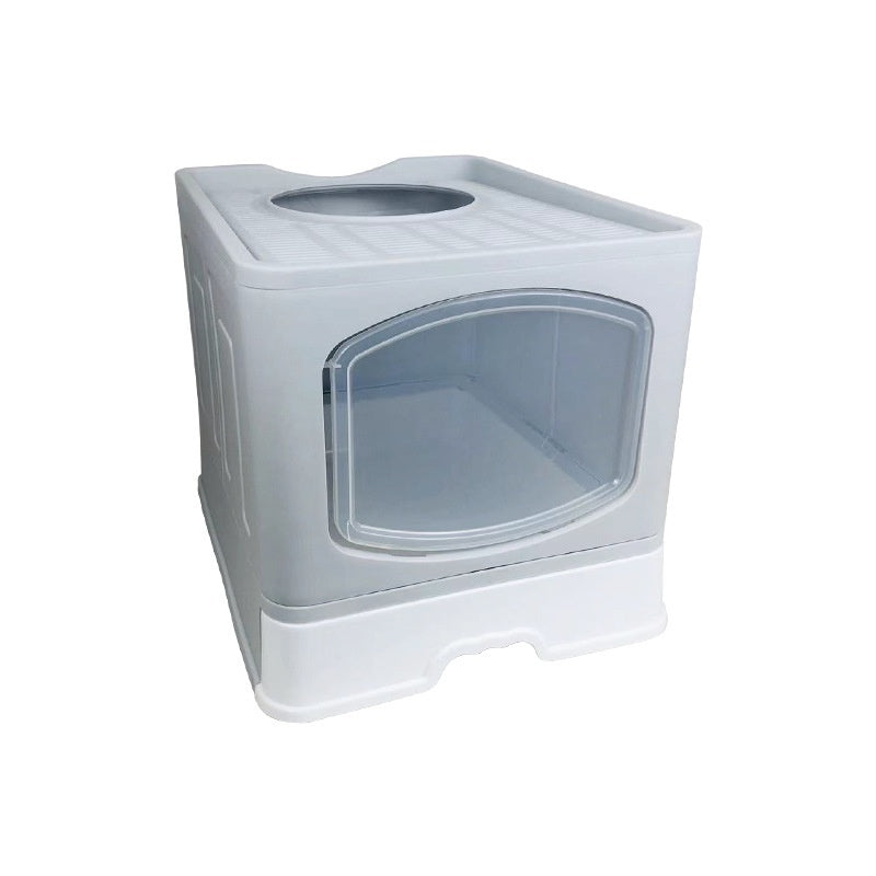 HKM-1658557 Fully Enclosed Plus-Sized Folding Cat Litter Box in Blue, Pink, or Gray - Durable ABS PP Material
