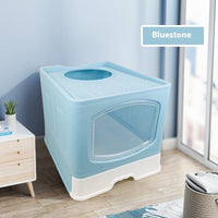 HKM-1658557 Fully Enclosed Plus-Sized Folding Cat Litter Box in Blue, Pink, or Gray - Durable ABS PP Material