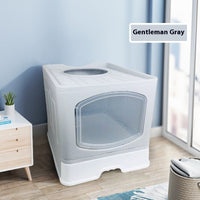 HKM-1658557 Fully Enclosed Plus-Sized Folding Cat Litter Box in Blue, Pink, or Gray - Durable ABS PP Material