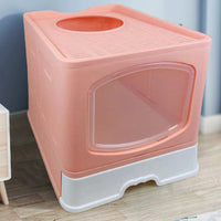 HKM-1658557 Fully Enclosed Plus-Sized Folding Cat Litter Box in Blue, Pink, or Gray - Durable ABS PP Material