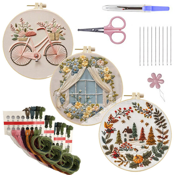 HKM-166035 Cartoon/Anime Embroidery Fabric Kit with 15cm Bamboo Frame and Accessories