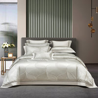 HKM-166099 High Precision Four-piece Jacquard Cotton Bedding Set with Floral Design in Solid Colors