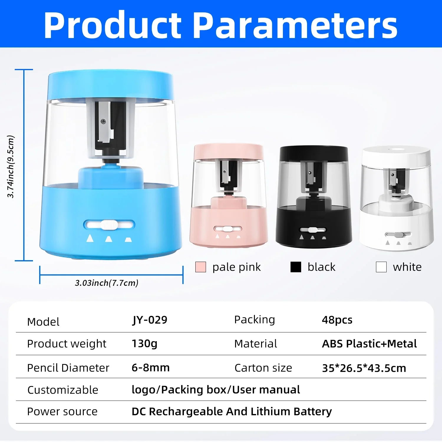 HKM-166227 Portable Battery-Powered Electric Pencil Sharpener with Multiple Sharpening Modes