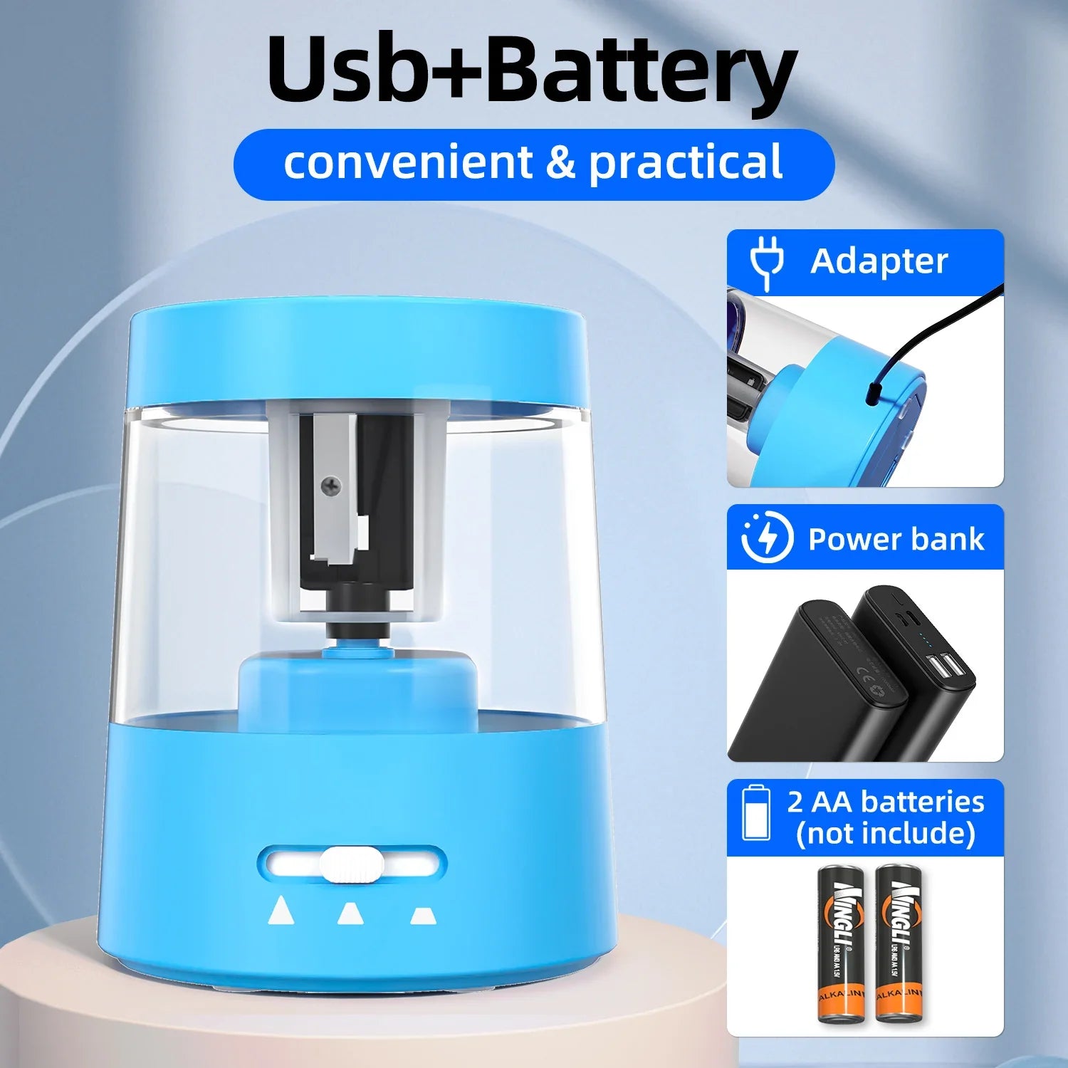 HKM-166227 Portable Battery-Powered Electric Pencil Sharpener with Multiple Sharpening Modes